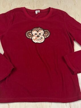 Aeropostale Red Long-Sleeve Top with Monkey Patch